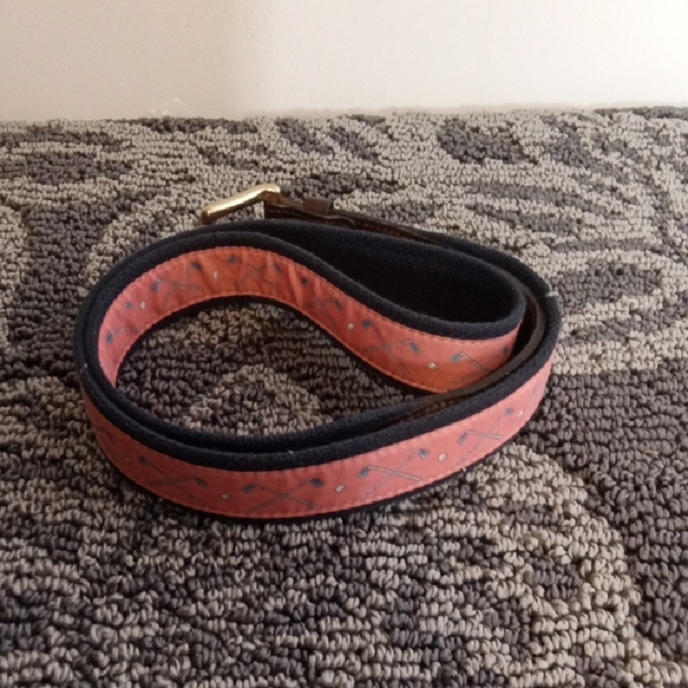 Vineyard Vines Mens Leather Salmon Pink Golf Print Preppy Belt Size 44
